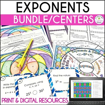 Preview of Exponents Activities Bundle | 6th Grade Math Centers | Print & Digital Resources