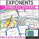 Exponents Activities Bundle | 6th Grade Math Centers | Pri