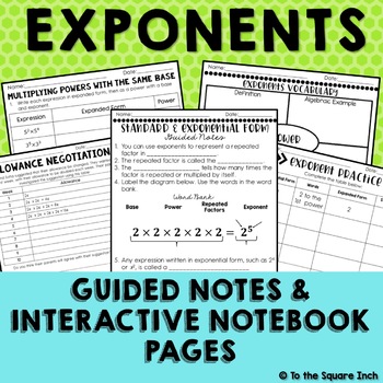Preview of Exponents Notes and Activities | Guided Notes with Interactive Notebook Format