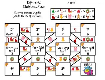 Exponents Activity: Christmas Math Maze by Science Spot | TpT