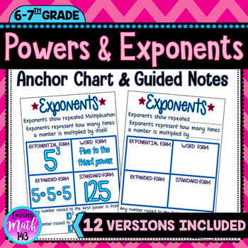 Preview of Powers and Exponents Anchor Chart Poster and Interactive Guided Notes