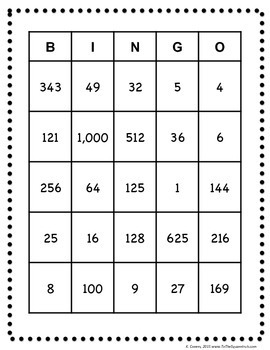 Exponents Bingo and Task Cards by To the Square Inch- Kate Bing Coners