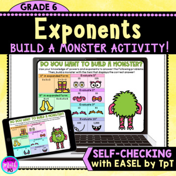 Preview of Exponents: Build a Monster Digital Activity (Self-Checking)
