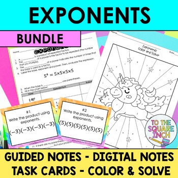 Preview of Exponents Notes & Activities | Digital Notes | Task Cards | Coloring