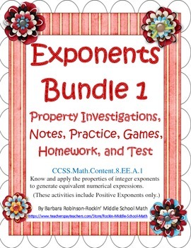 Preview of Exponent Rules Bundle - Investigation, Notes, Practices, HW's, Games, Test