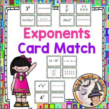 Preview of Exponents Card Match Activity 6th grade Math Center Stations FUN