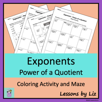 Preview of Exponents - Power of a Quotient - Coloring Activity/Maze