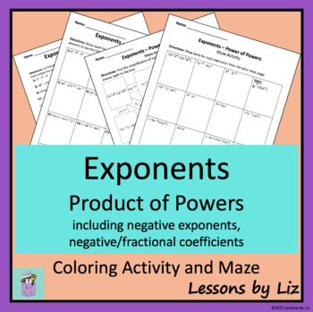Preview of Exponents - Product of Powers Property - Coloring Activity/Maze