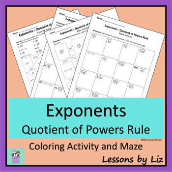 Preview of Exponents - Quotient of Powers - Coloring Activity/Maze