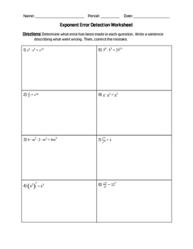 Preview of Exponents Error Detection Worksheet