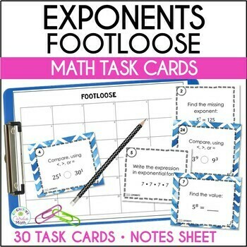 Preview of Exponents Footloose 6th Grade Math Task Cards Activity