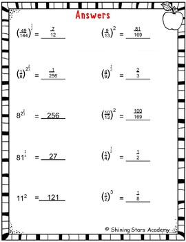 Exponents Fractions with Negative, Positive Values and Roots Fraction ...