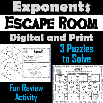 Preview of Exponents Activity: Escape Room Math Breakout Game