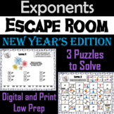 Exponents Game: Escape Room New Year's Math Activity 5th 6