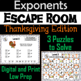 Exponents Game: Escape Room Thanksgiving Math Activity 5th