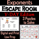 Exponents Game: Escape Room Valentine's Day Math Activity 