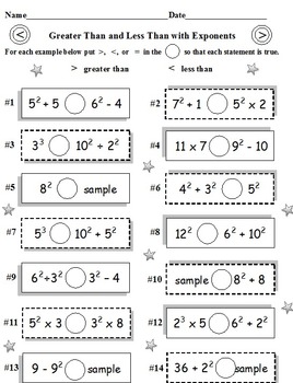 Preview of Exponents Greater Than Less Than