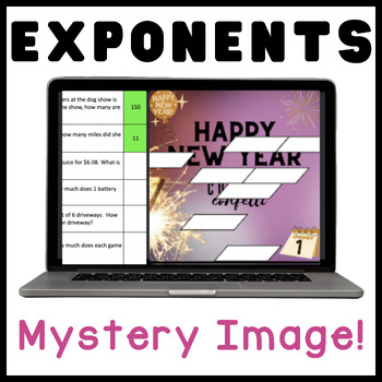 Preview of Exponents | Happy New Year | Math Mystery Picture Digital Activity