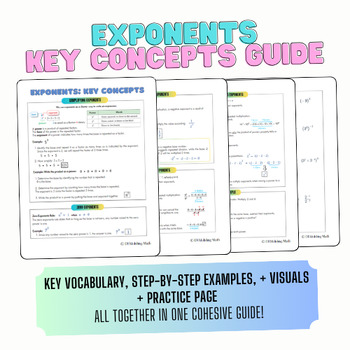 Preview of Exponents Key Concepts Guide/Anchor : Negative, Zero, Multiplying + Dividing