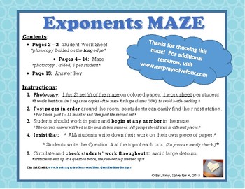 Preview of Exponents Maze: Factor, Simplify, Solve!