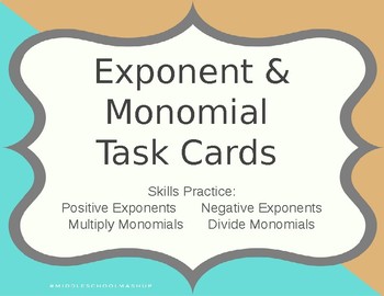 Preview of Exponents & Monomials Task Cards