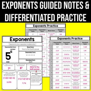 Preview of Exponents Notes and Exponent Worksheet Practice EDITABLE