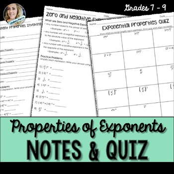 Preview of Exponents Notes and Quiz