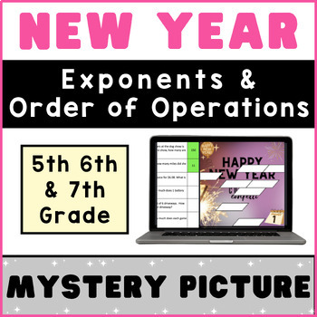 Preview of Exponents Order of Operations | Math Mystery Picture | New Year Digital Activity