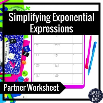 Exponents Partner Worksheet By Mrs E Teaches Math Tpt