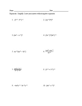 Preview of Exponents Practice Version A with Answer Key