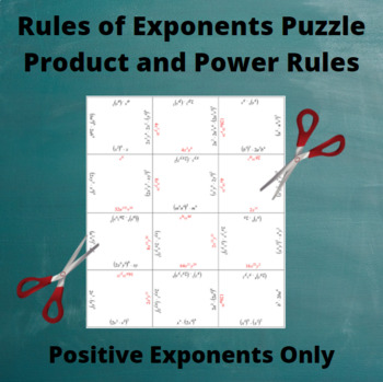 Preview of Exponents Jigsaw Puzzle: Product and Power Rules: Positive Exponents Only