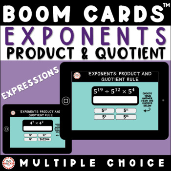 Preview of Product and Quotient Rule Of Exponents Write as a Single Power Boom Cards™ 8th