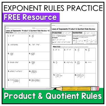 Preview of Exponents Product and Quotient Rules Practice