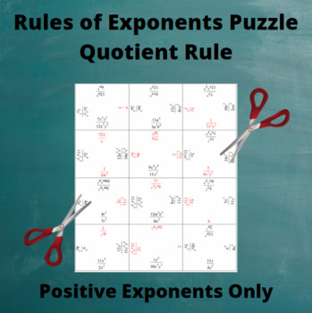 Preview of Exponents Jigsaw Puzzle: Quotient Rule: Positive Exponents Only