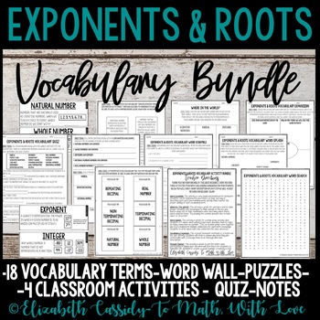 Preview of Exponents & Roots Vocabulary *BIG* Bundle