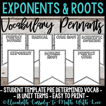 Preview of Exponents & Roots Word Wall - DIY Pennant Banner - 8th Grade