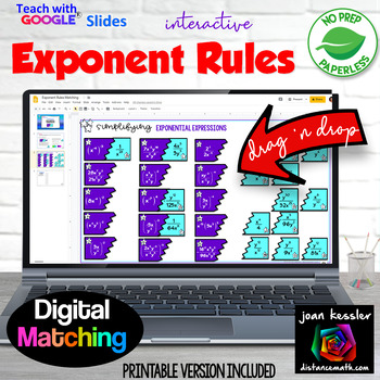 Preview of Exponents Rules Digital Matching plus Printable