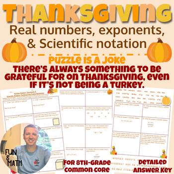 Preview of Exponents, Scientific Notation, & Roots Thanksgiving Puzzle