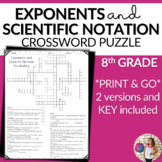 Exponents & Scientific Notation Vocabulary Math Crossword 