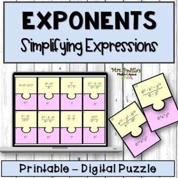 Preview of Exponents| Simplify Expressions Digital Activity Puzzle 