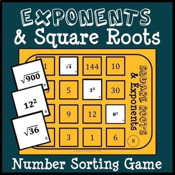 Preview of Exponents & Square Roots Number Sort, Matching Game, Math Center, Math Game