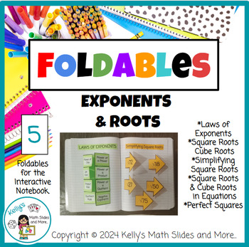 Preview of Exponents Square Roots and Cube Roots - 5 Foldables for the Interactive Notebook