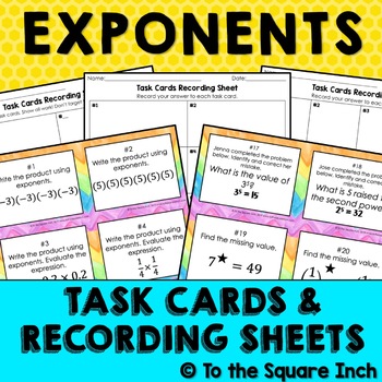 Preview of Exponents Task Cards | Math Center Practice Activity