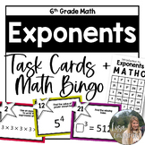 Exponents Task Cards and Bingo Game for 6th Grade Math
