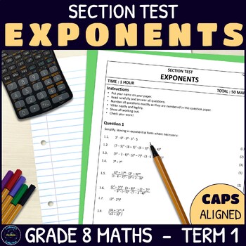 Preview of Exponents Test - Grade 8 Math Term 1 Section Test 3