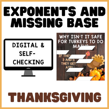 Preview of Exponents | Thanksgiving | Math Mystery Picture Digital Activity Self-Checking