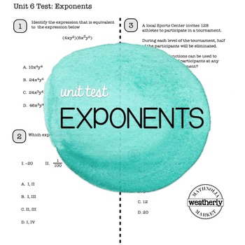 Preview of EXPONENTS Unit Test CC Algebra 1
