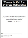 Exponents Unit- Student Packet with Answer Key