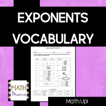 Preview of Exponents Vocabulary - "Math Up" Activity!