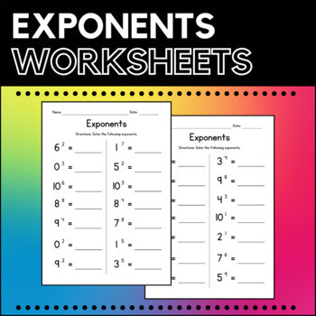 Preview of Exponents (Whole Numbers) Worksheets - No Prep Math Practice - Test Prep